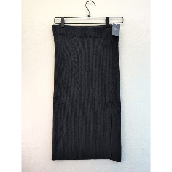 Abercrombie & Fitch Skirt Women's Medium Black Ribbed Maxi 22" Slits - Picture 2 of 12